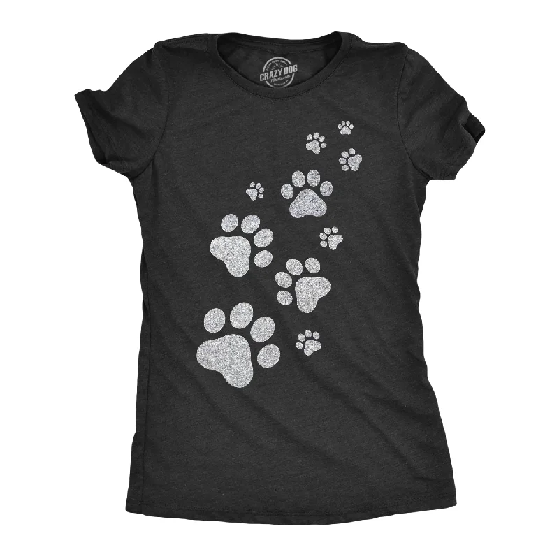 T-Shirt With Luxury Fabric-Glitter Cat Paw Prints Women's T Shirt